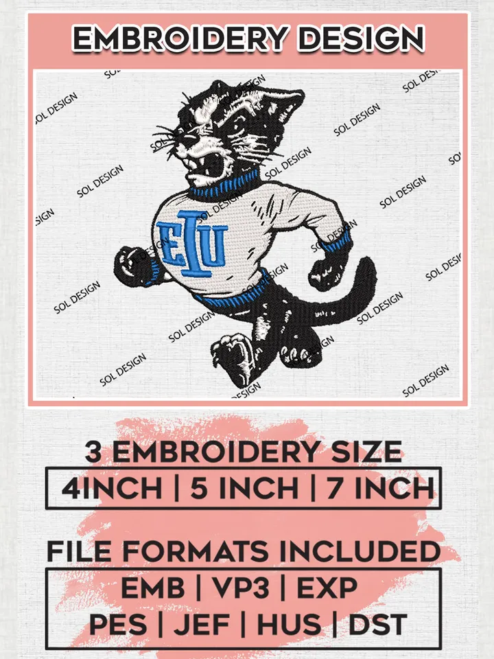 NCAA Eastern Illinois Panthers Team Mascot Logo Embroidery Design Files, NCAA Eastern Illinois Panthers Machine Embroidery, NCAA Teams, 3 sizes, NCAA Machine embroidery designs, Digital Download