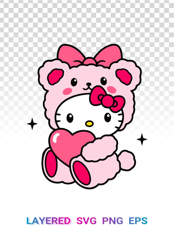 ❤️ Valentine’s Hello Kitty Bear Costume SVG PNG Cricut
