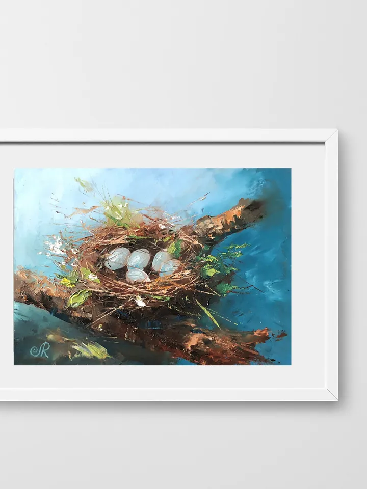 Nest Painting Original Bird Eggs Spring Painting Bird's Nest Easter Painting