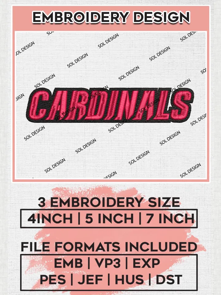NCAA Cardinals Team Word Logo Embroidery Design Files, NCAA Louisville Cardinals Machine Embroidery, NCAA Teams, 3 sizes, NCAA Machine embroidery designs, Digital Download