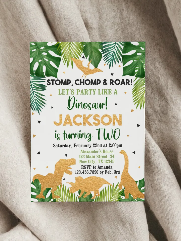 Dinosaur Birthday Invitation EDITABLE, Two Wild Birthday Invite, 2nd Dinosaur Party Invite Printable, Roar Invitation Instant Download