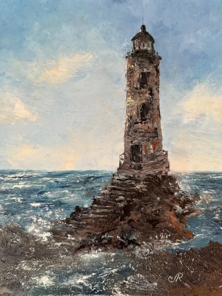 Lighthouse Painting Original Framed Coastal Oil Painting Sea Painting