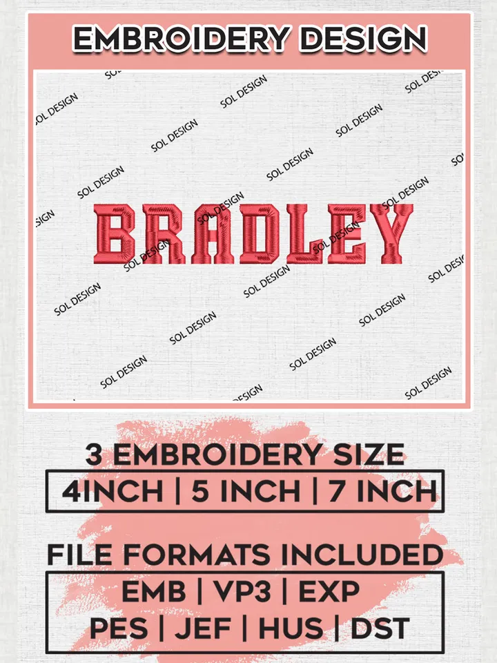 NCAA Bradley Team Writing Logo embroidery designs, NCAA Bradley Braves Logo Machine embroidery files, NCAA Team Logo embroidery designs, NCAA Game Day Machine embroidery designs, Digital Download