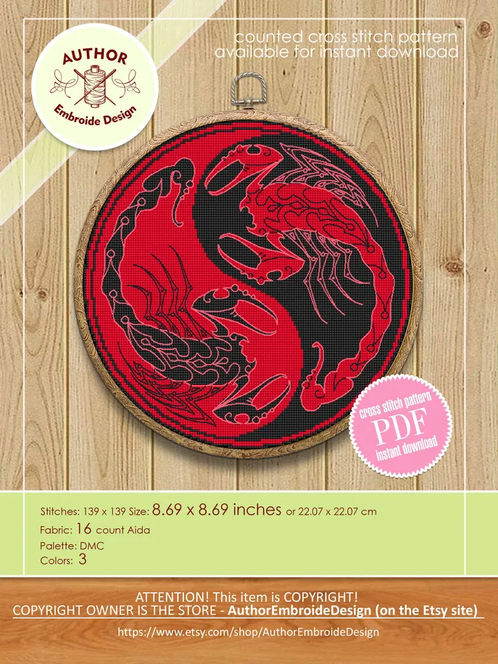 Mandala Yin Yang cross stitch pattern PDF download Mandala scorpio cross stitch chart, Yin and yang embroidery PDF, Oriental decor #M218