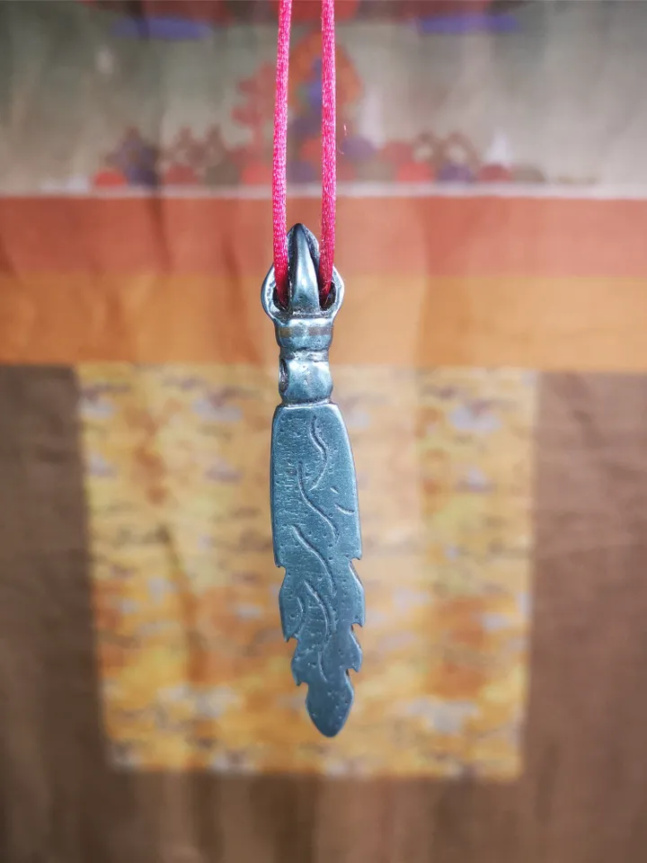 Gandhanra Vintage Tibetan Buddhism Amulet,Fire Vajra Sword of Wisdom Buddha Manjushri, Made of Cold Iron,2.8"