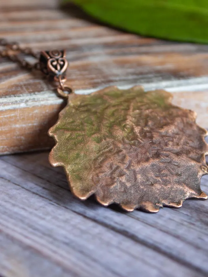 Original handmade copper electroformed pendant made of natural leaf