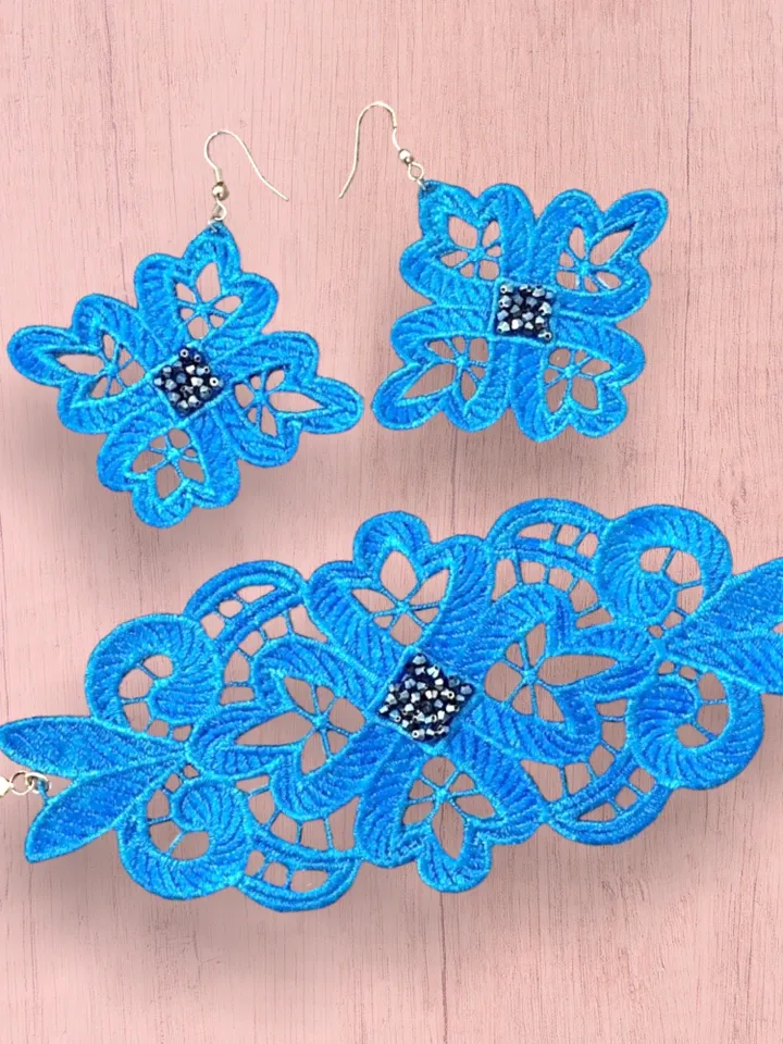 Free Standing Lace Braselet and Earrings set machine embroidery design FSL pattern digital embroidery design jewerly embroidery motif