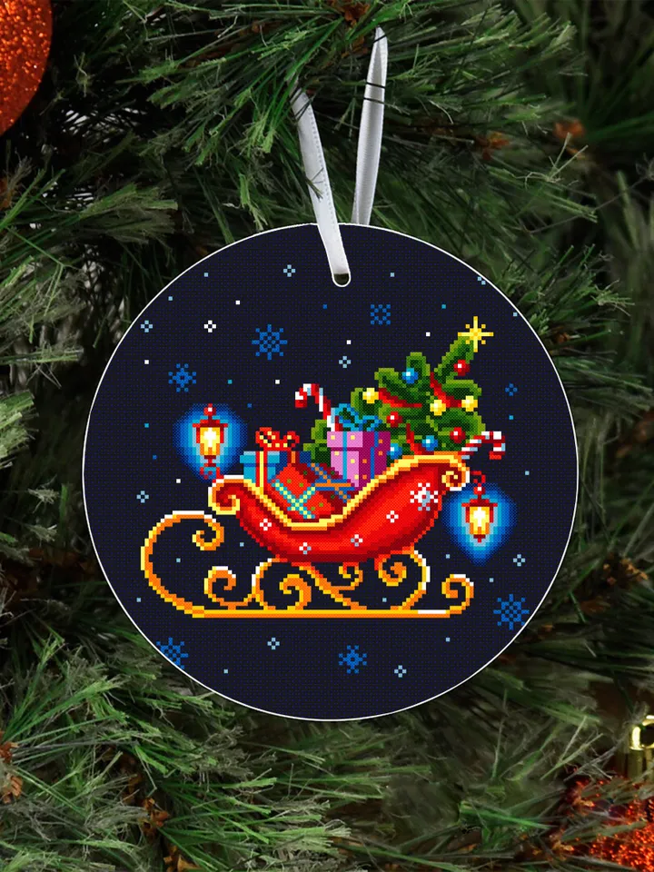 Santa sleigh with christmas tree cross stitch pattern download PDF Christmas pattern digital PDF, Christmas lanterns cross stitch chart #N13