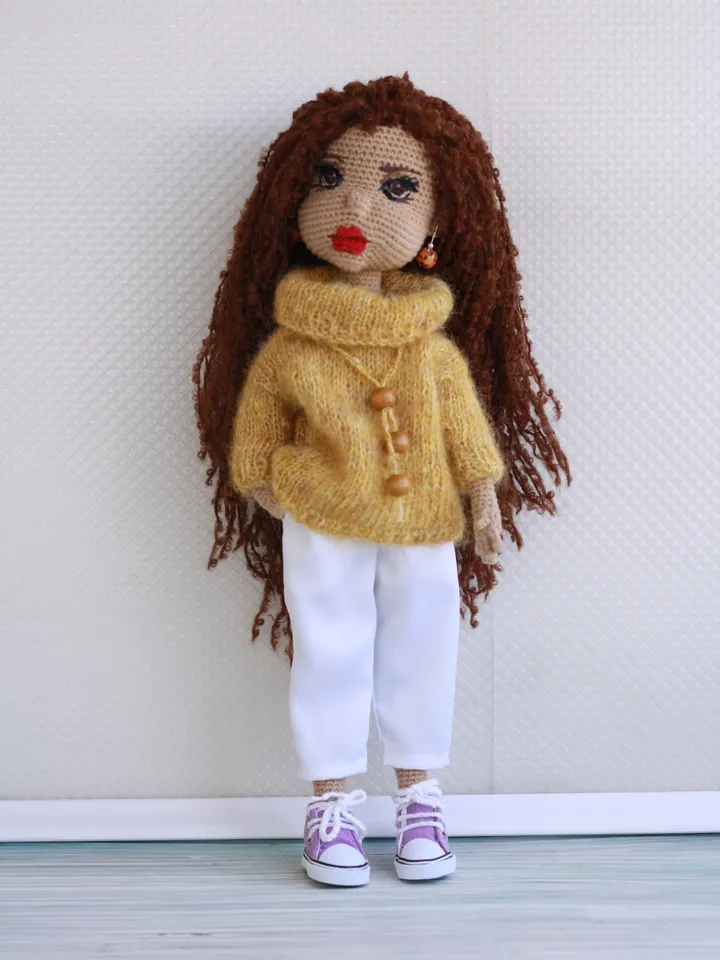 Amigurumi doll, Handmade crochet doll in clothes, Waldorf doll, Exclusive gift for a girl, Eco friendly natural doll