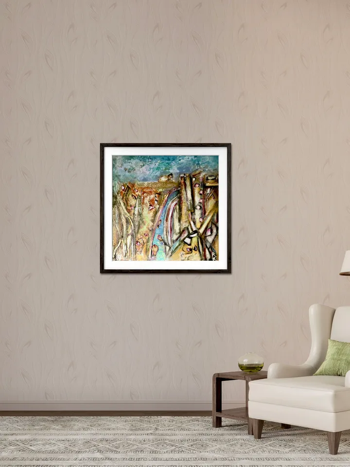 Fish town,original acrylic mix media fantasy painting ,collage wall art,fantasy town painting on cardboard,wall decoration.