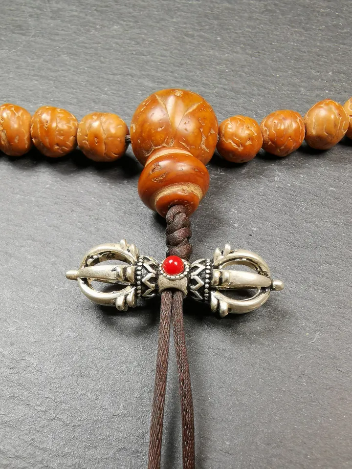 Gandhanra Handmade Tibetan Silver Vajra Amulet for Prayer Bead,Mala Pendant,32mm × 11mm
