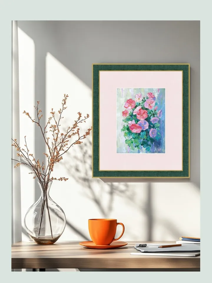 Original Oil Painting Geranium Small Artwork Abstract Flowers in Palette Knife Style Geraniums Impasto Home Decor