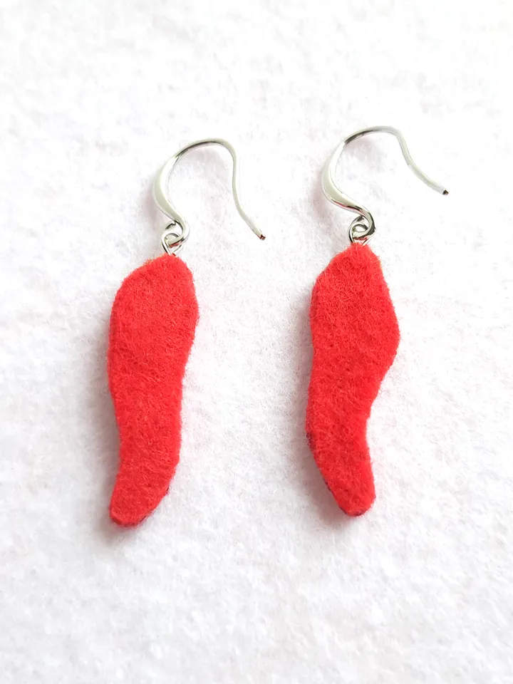 Embroidered Chili Pepper Earrings, Unique Handmade Chili Jewelry, Statement Earrings, Quirky Jewelry Accessory, Original Gift for Her