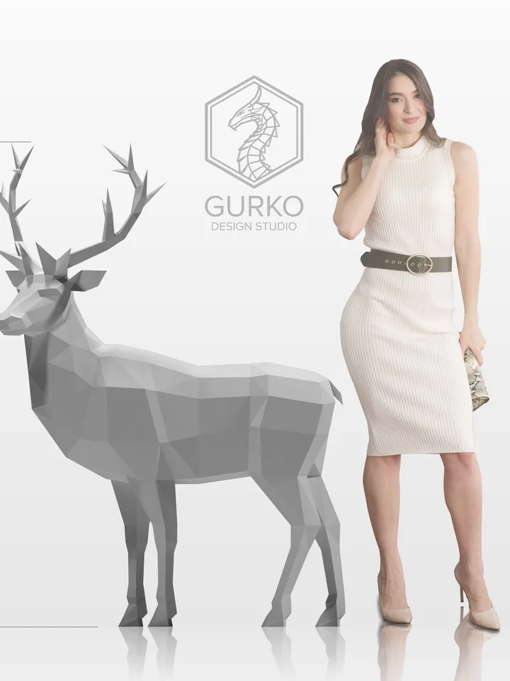 Red Deer Papercraft, Digital Template, PDF Download, Gurko, 3D Low Poly, Pepakura, DIY Origami Sculpture, Paper Party Decoration, DIY Gift