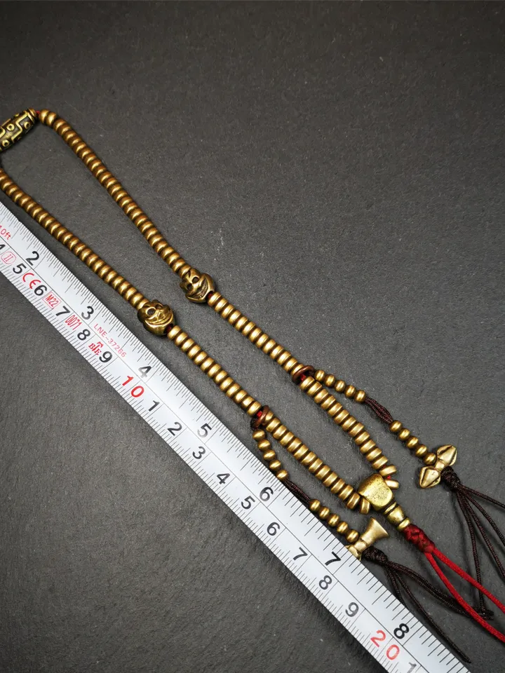Gandhanra Handmade Lima Brass Mala,Old 108  Prayer Beads Necklace with Counters,for Meditation and Prayer