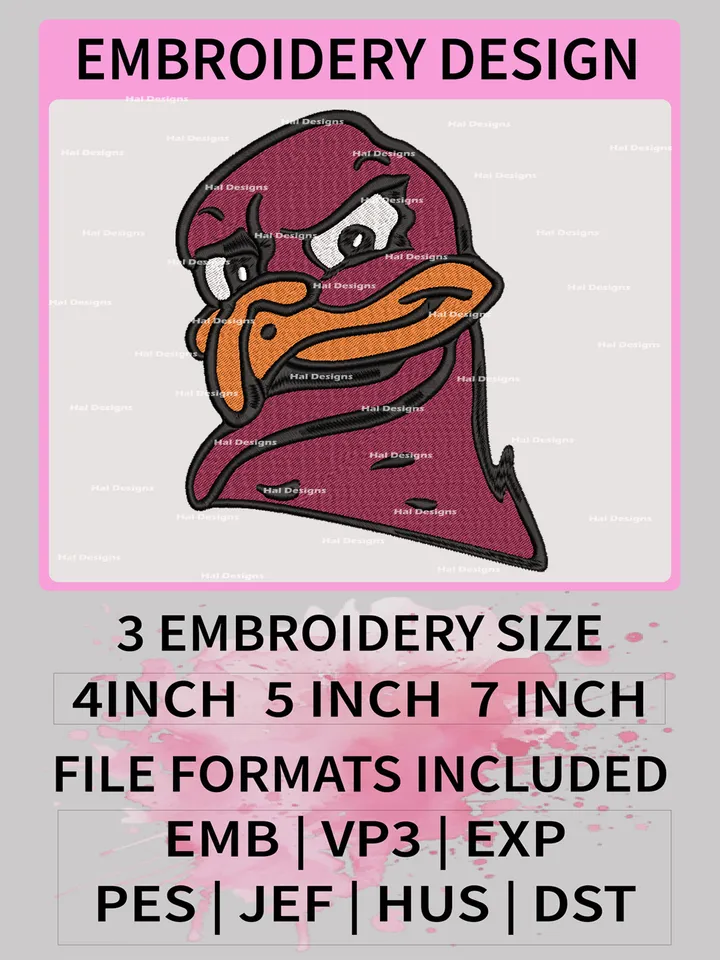 NCAA Virginia Tech Hokies Embroidery File, 3 Sizes, 6 Formats, NCAA Machine Embroidery Design, NCAA Logo, NCAA Teams