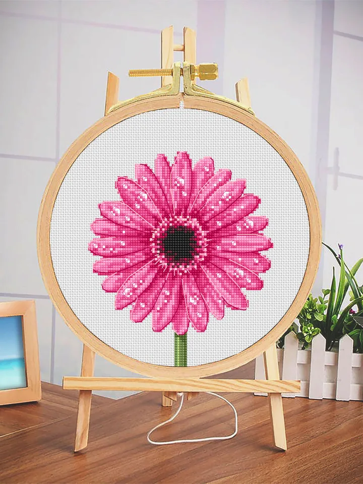 Gerbera daisy cross stitch pattern PDF download Pink flower cross stitch chart, Flower pattern digital PDF Mothers day gift, Home decor #P42