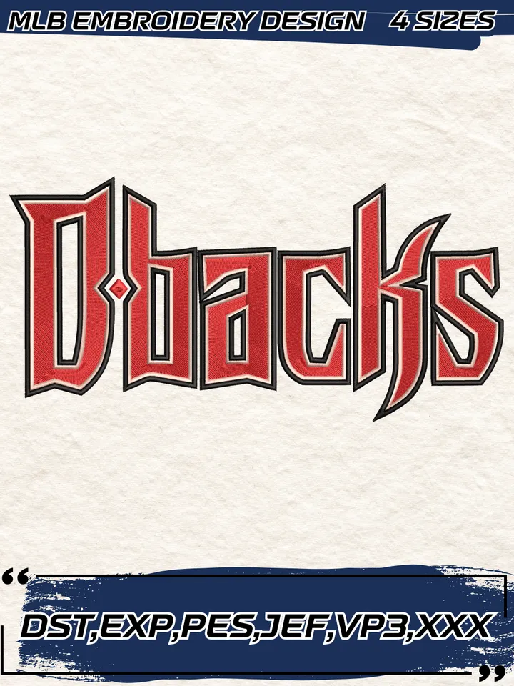 Arizona Diamondbacks Dbacks Embroidery Design,MLB Embroidery Design,Machine Embroidery Design File,4 Sizes, Digital Download