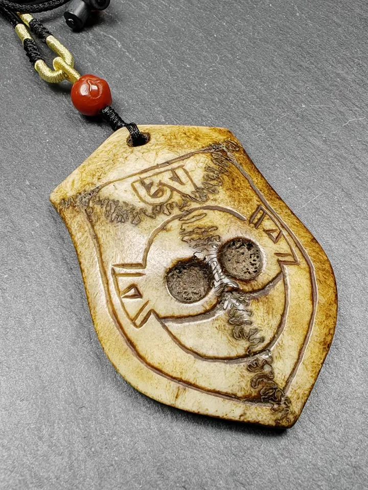Authentic Citipati Master Pendant,Deer Skull Bone Kapala Protective Charm,Gandhanra Old Tibetan Amulet,Spiritual Necklace,70mm × 448mm