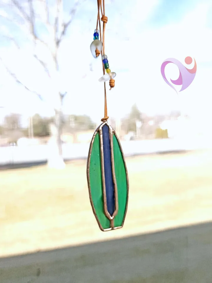 Real Stained Glass Surfboard Pendant Car Charm Mini Suncatcher for Rear View Mirror Cute Bag or Purse Charm Accessory Strong and Unique