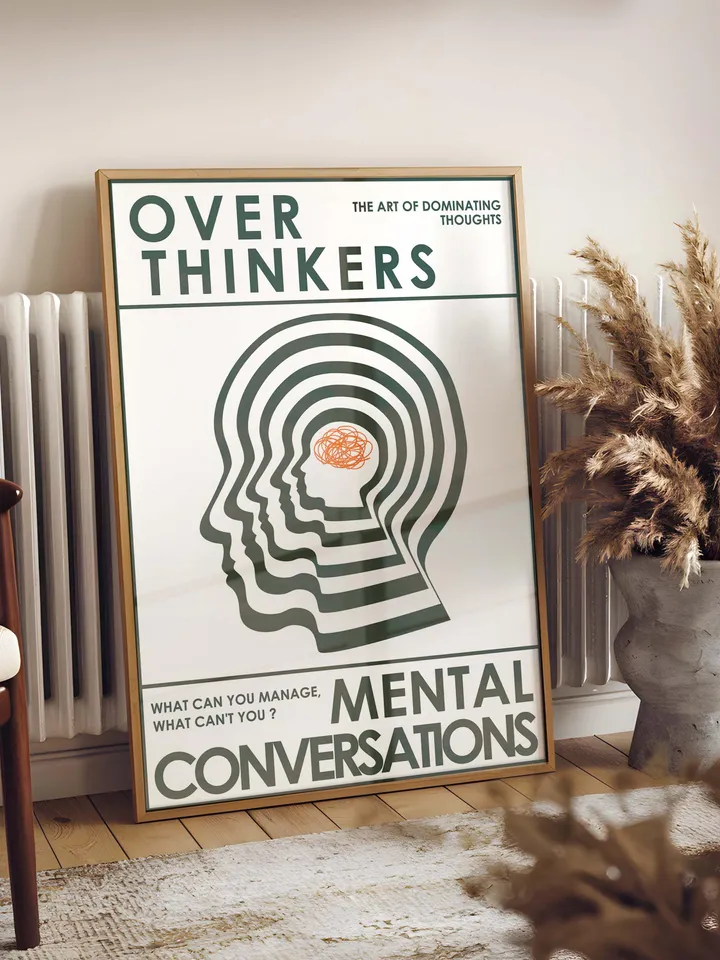 Overthinkers Wall Art Digital Print Retro Style Creativity Poster Eclectic Printable Artwork Trendy Room Decor Instant Download Green White