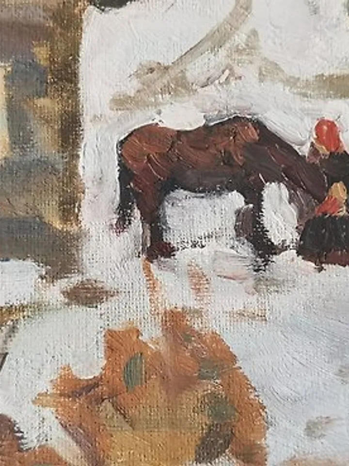 Farm House Painting Original Art Canvas Art Landscape Winter 微型油画