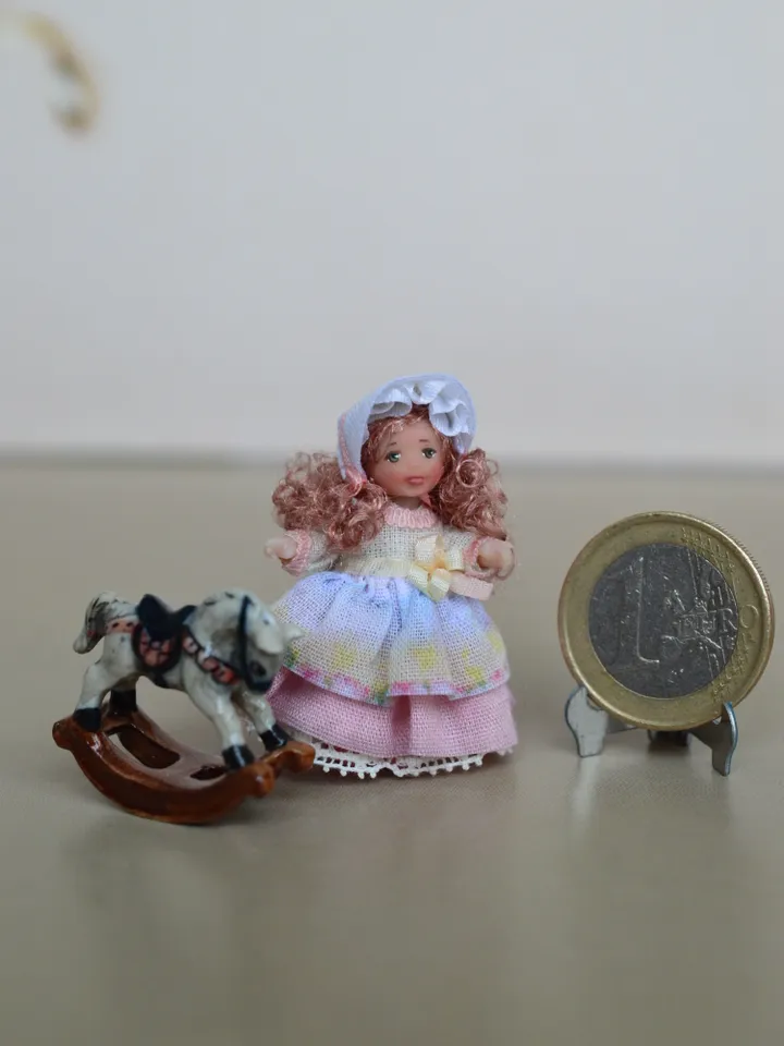 Miniature doll in 24th scales. Handmade doll toy. Miniature for dollhouse.