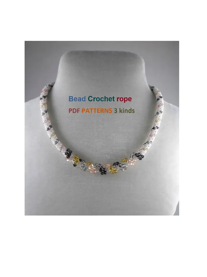 Slim Bead Crochet rope patterns, "Bows" necklace and bracelet, Slip Stitch, 3 Patterns, Instant Download, PDF fail
