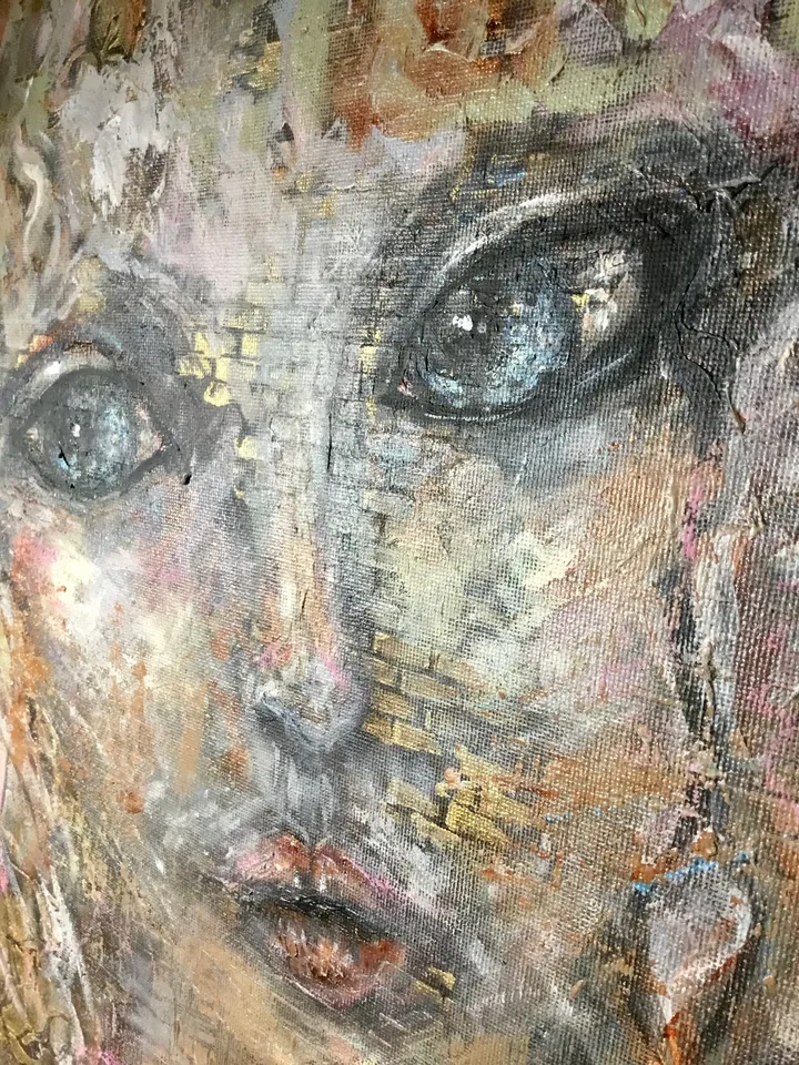 Fantasy woman-cat original acrylic mix media painting on canvas,one of a kind.
