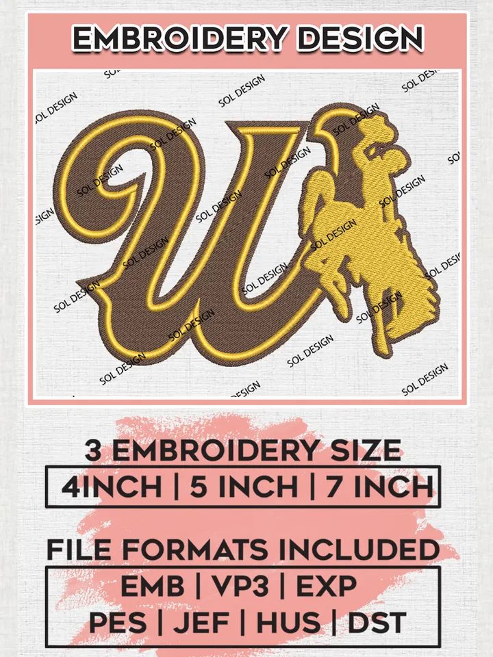 Wyoming Cowboys College Team Logo Embroidery Design Files, NCAA Wyoming Cowboys Machine Embroidery, NCAA Teams, 3 sizes, NCAA Machine embroidery designs, Digital Download