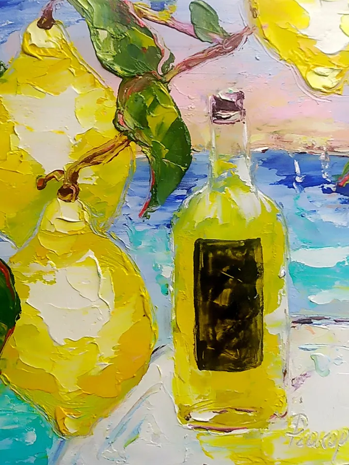Italy Lemon Painting Flowers Painting Impasto Painting Seascape Painting Abstract Italy Painting Art Original Art ArtProkopaloSv