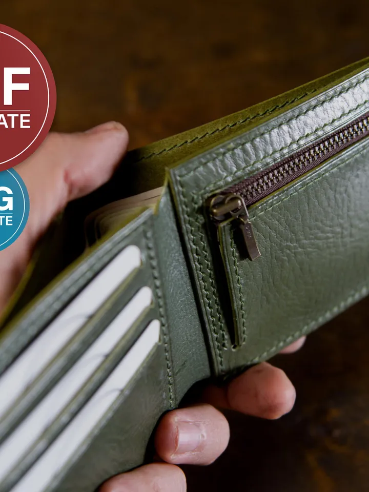 Leather Bifold Wallet PDF Pattern: Wallet with Zipper Coin Pocket SVG Template + Video Tutorial