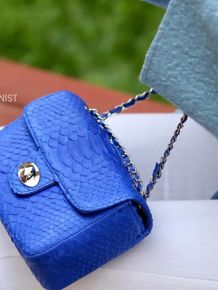 Royal Blue Crossbody Bag Genuine Python Skin | Adjustable Chain Classy Elegant Bright Blue Crossbody Small Lady Summer Bag | Python Purse