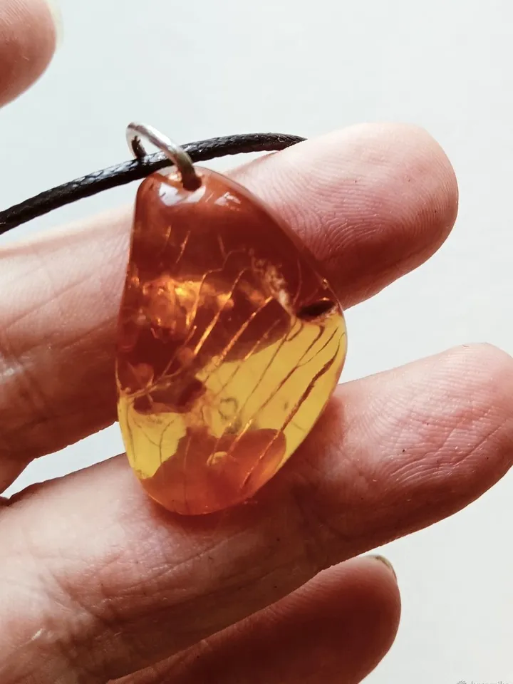 Amber Amulet pendant "Drop" small natural stone necklace yellow Baltic amber jewelry for women and men