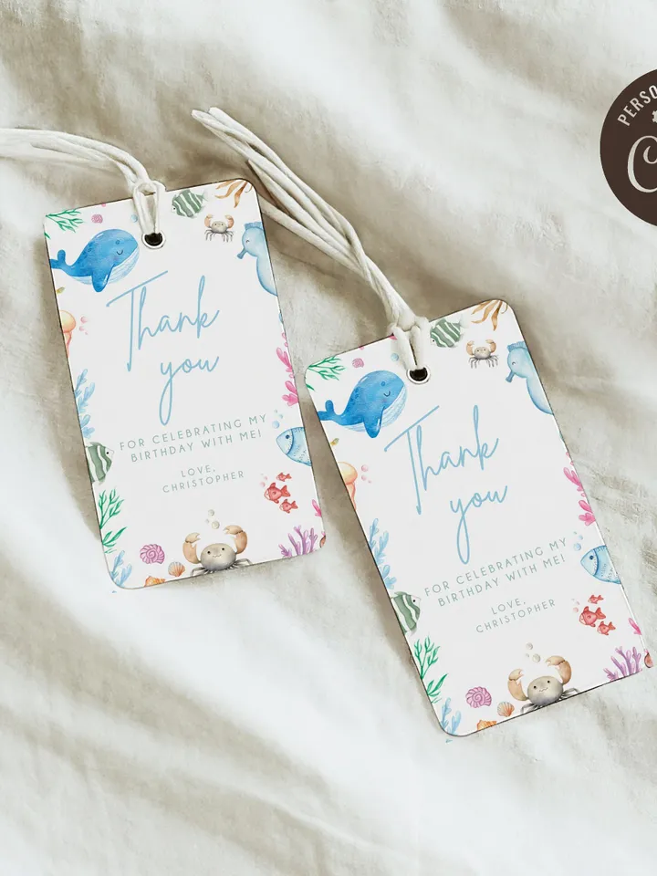 Under the Sea Printable Favor Tags, Ocean Animals Favour Tags, Thank You Tags, Gift Tags, Oneder the Sea Favor Tags, 1st Birthday Boy I107
