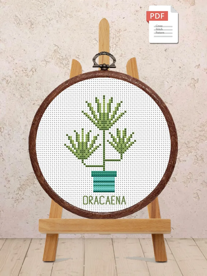 Dracaena Cross Stitch Pattern, Flower Cross Stitch Pattern, Embroidery Dracaena Flowers xStitch, Potted Flowers Cross Stitch Pattern #flw004