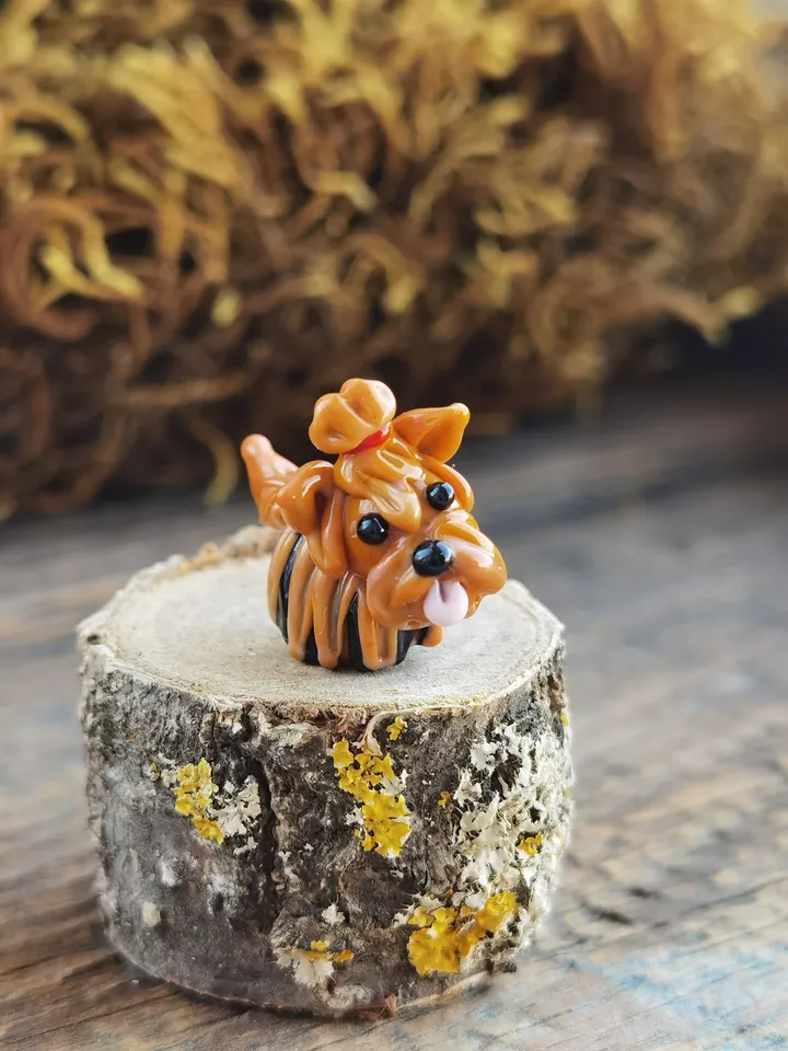 GLASS FIGURINES yorkshire terrier figurine yorkshire terrier GIFT Dog ornament Glass Dog Glass yorkshire terrier art Tiny yorkshire terrier