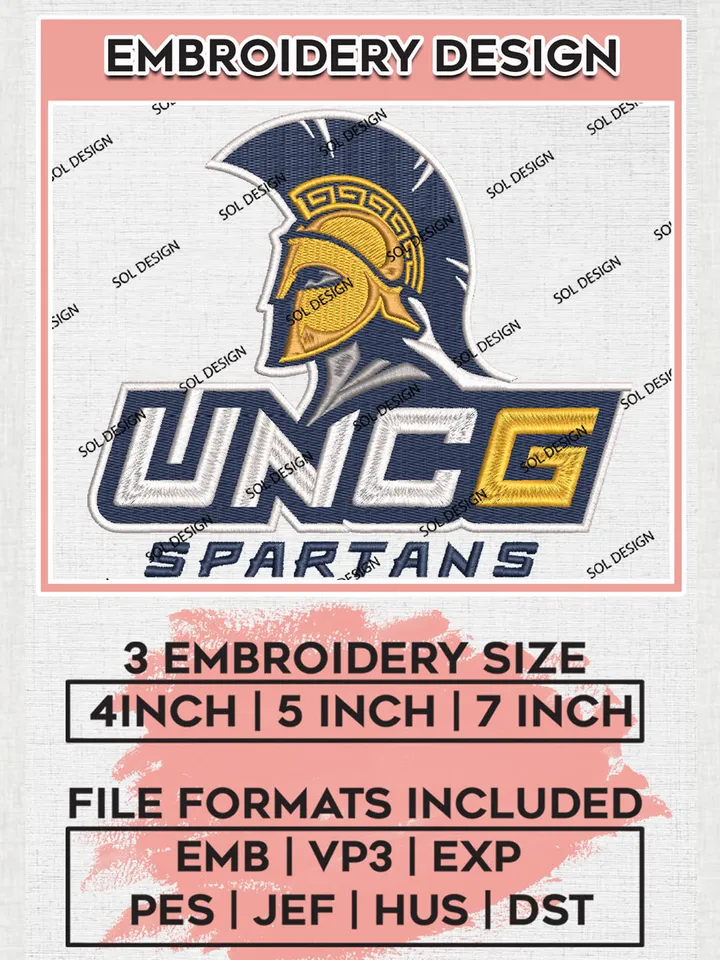 UNCG Spartans NCAA Team Logo Embroidery Design Files, NCAA UNC Greensboro Spartans Machine Embroidery, NCAA Teams, 3 sizes, NCAA Machine embroidery designs, Digital Download