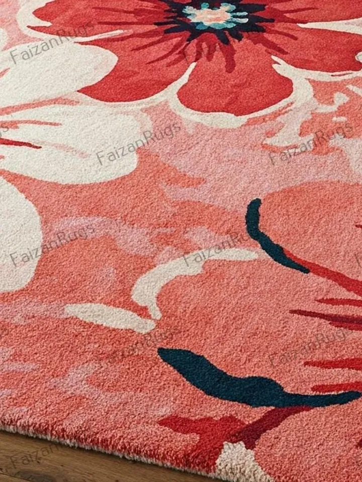 10x14 floral rug, Handmade floral area rug, Elegant pink & red bloom, home décor, floral rug, 8x10 area rug, pink rug, red rug, bedroom rug