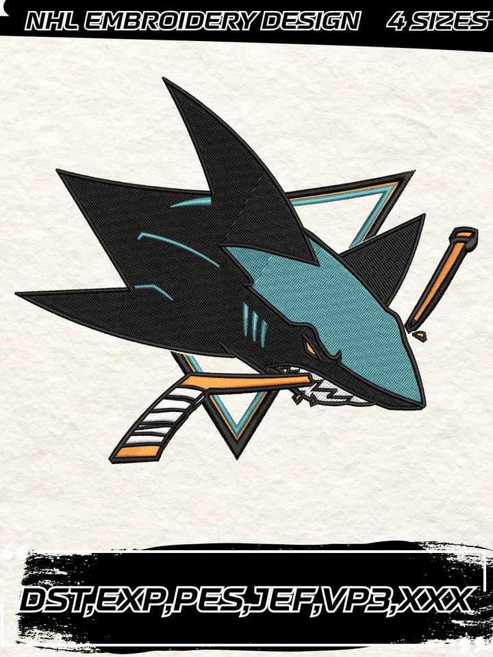 San Jose Sharks Logo Embroidery Designs,NHL Logo Embroidery Files, Machine Embroidery Design File, 4 Sizes,Digital Download