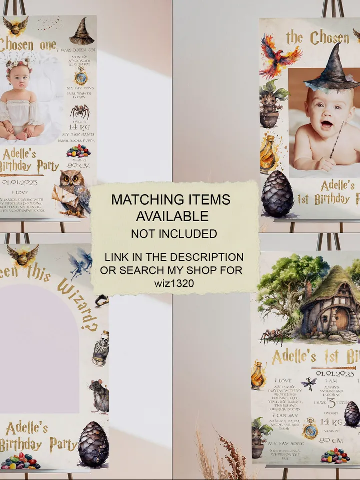 The Chosen One Birthday Party; Photo Banner Wizard Birthday Party; Magic School 1st Birthday; Editable Wizarding PhotoProp Banner; Wiz1320