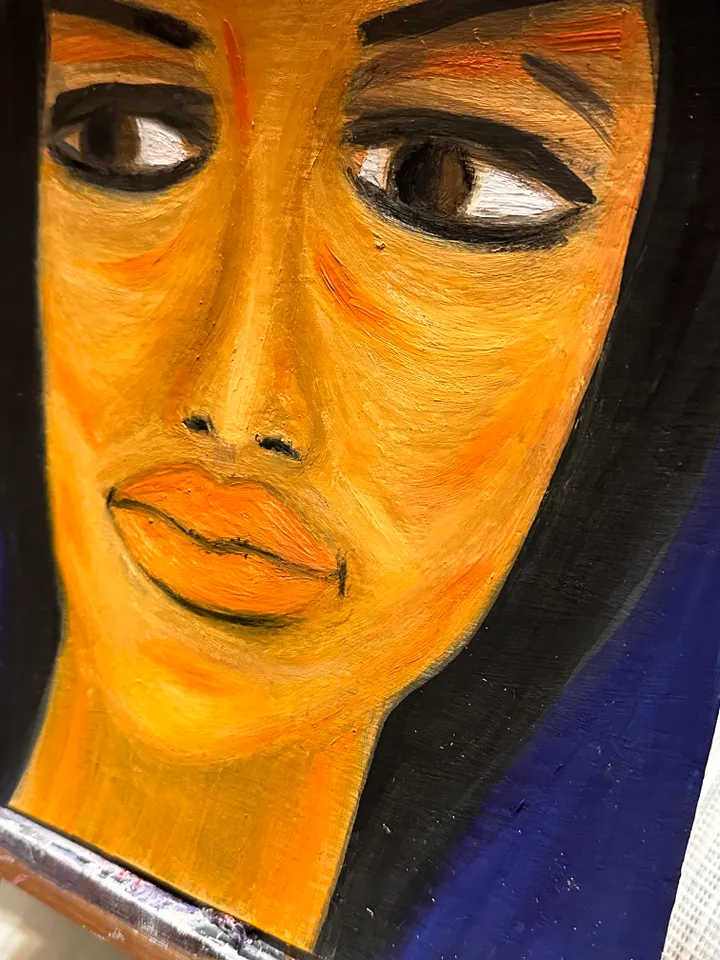 Oil Painting Abstract Portrait of a Young Woman Feminist Art Female Art People Cardboard 8 x 8 inches 20 x 20 cm Miniature Modern Art Abstraction Unframed Wall Decor