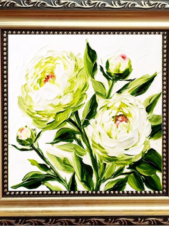 Peony Painting Flower Original Art Blue Peonies Impasto Oil Painting Small Wall Art Gift by ArtProkopaloSv