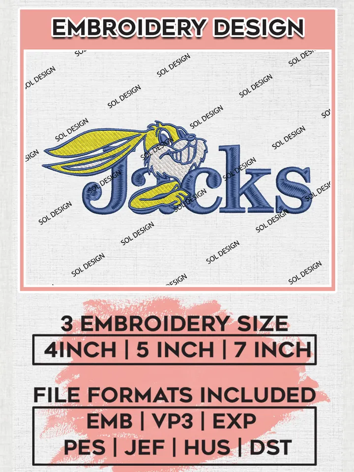NCAA Jackrabbits Team Mascot Logo Embroidery Design Files, NCAA South Dakota State Jackrabbits Machine Embroidery, NCAA Teams, Game Day, 3 sizes, NCAA Machine embroidery designs, Digital Download