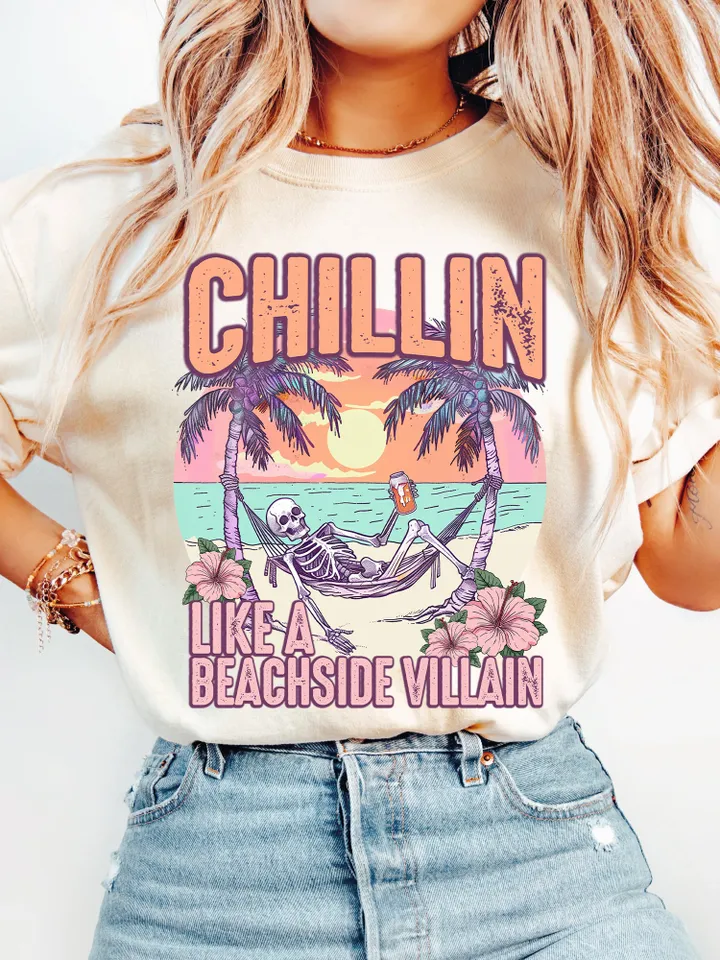 Chillin' Like a Beachside Villain PNG, Retro Beach png print file, Funny Summer print files for sublimation, summer digital png file, Retro