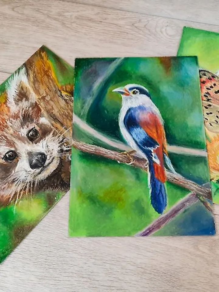 Bird painting Animal painting Original painting Oil pastel painting Wall art
