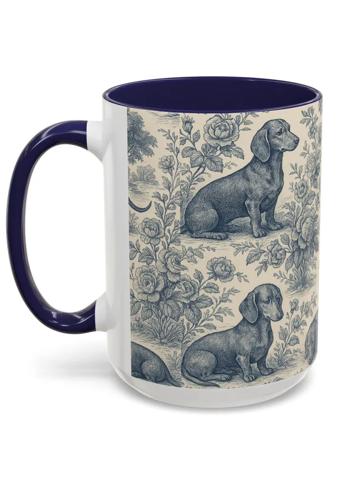 Dachshund French Toile de Jouy Ceramic Mug, Toile Coffee Cup for Doxie Mom, Sausage Dog Lover Gifts, Dog Tea Drinkware, Gift For Dog Lovers