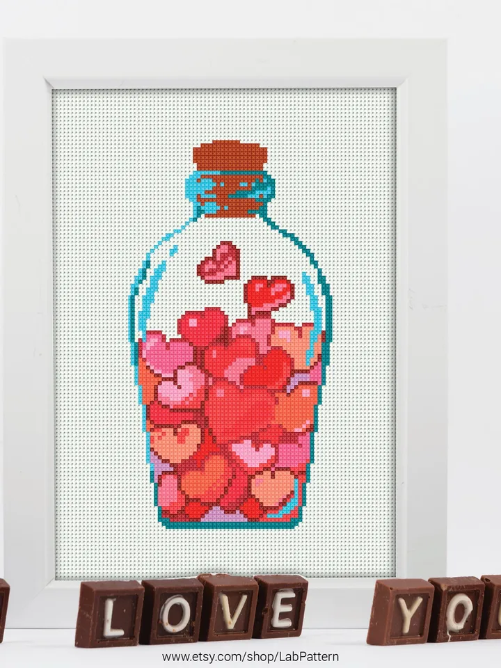 Bottle Hearts Love Cross stitch pattern | Embroidery Pattern | Instant Download | Embroidery Designs