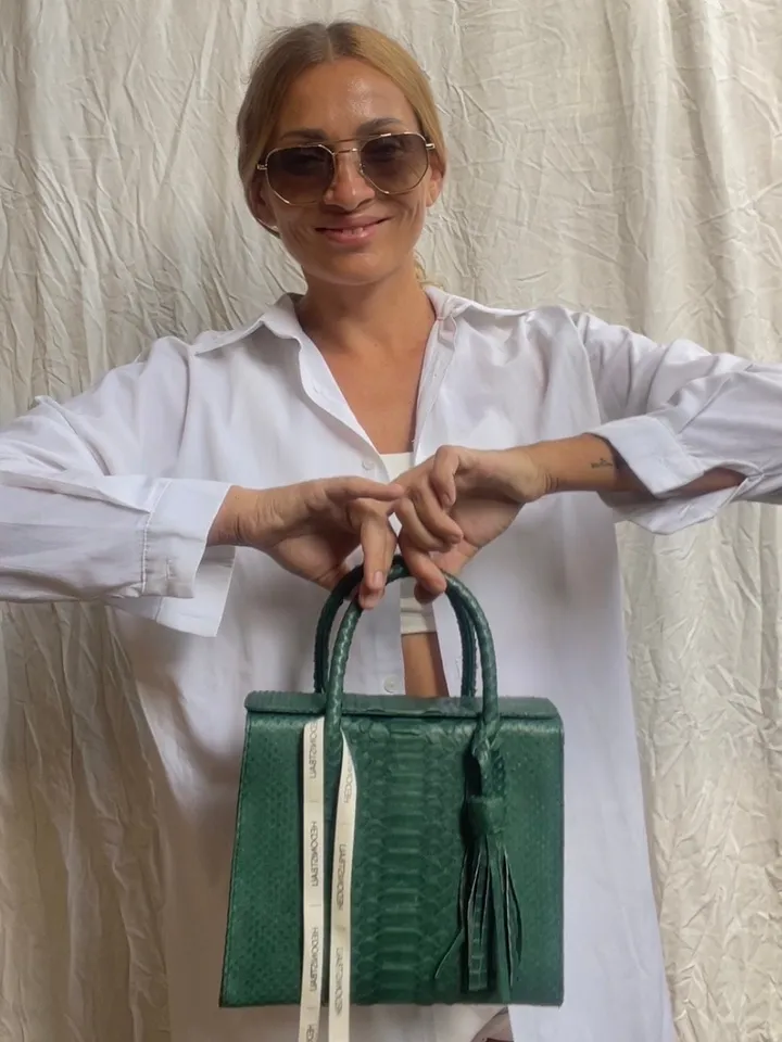Top handle green classy MORA genuine python skin bag | exotic leather bags | Elegant everyday women purse | snakeskin bag| designer bag