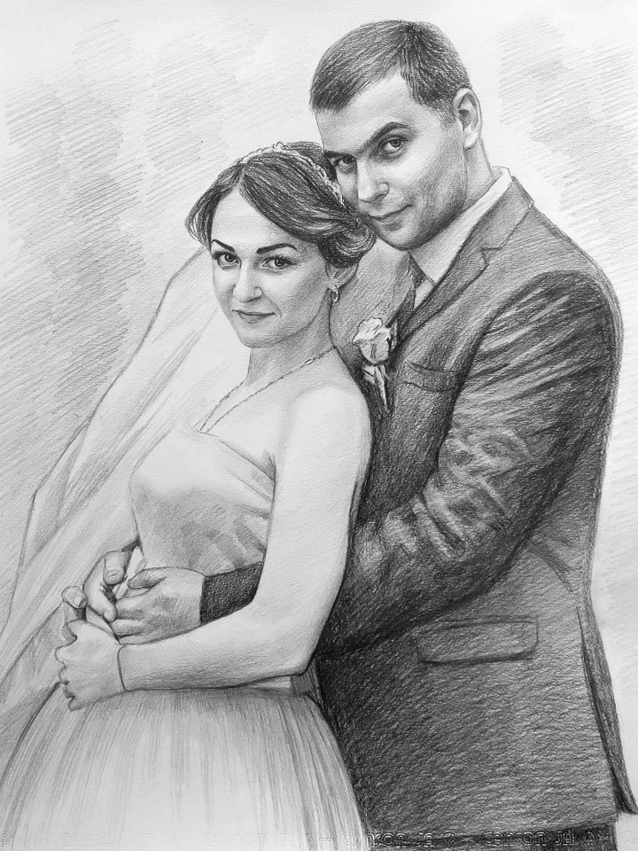 Wedding portrait bride on paper | Hand drawn pencil portrait of a bride | Realistic Handmade portrait on paper | Custom portrait from photo